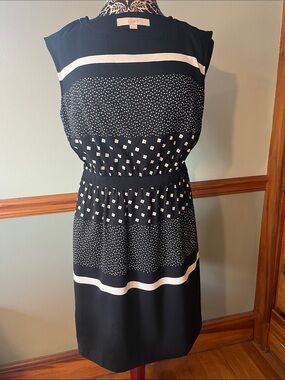 LOFT Black and White Floral and Polka Dot Sleeveless Dress